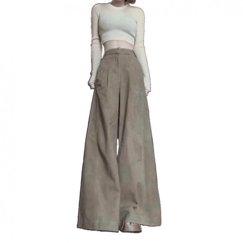 Women's American Retro Khaki Wide-Leg Flare Jeans - Spring/Autumn 2025 Collection, Loose Drape A-Line Floor-Length Pants