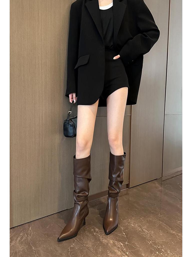 Petite Pointed Toe Over the Knee Stiletto Heel Leather Boots for Women - High Shaft Fashion Style