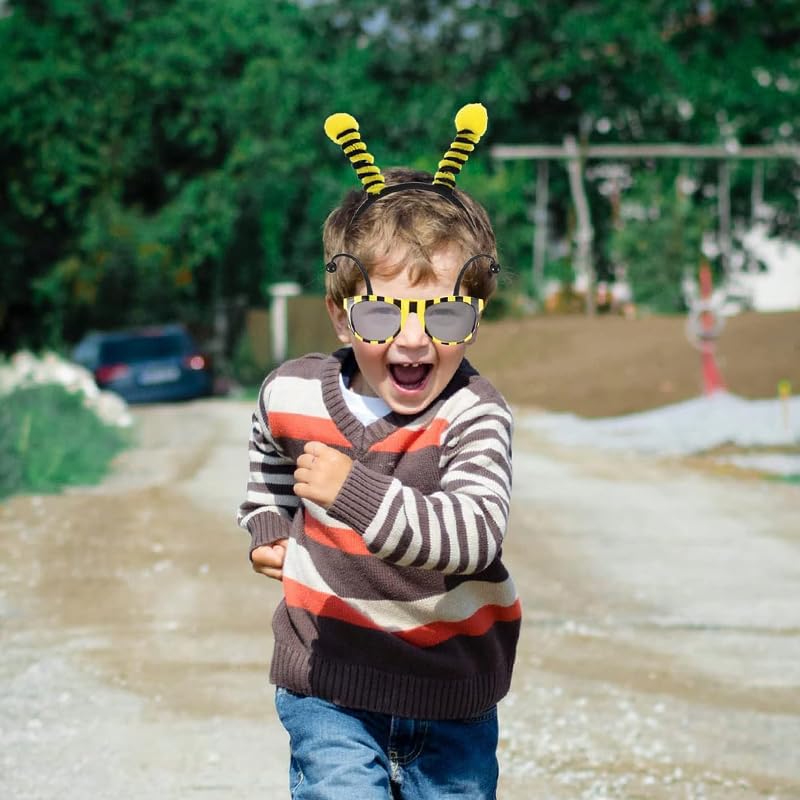 Set of 2 Bee Antenna Headbands with Hair Ties and Sunglasses for Cute and Funny Bee Headbands for and Aliens Prom, Parties, Insects,