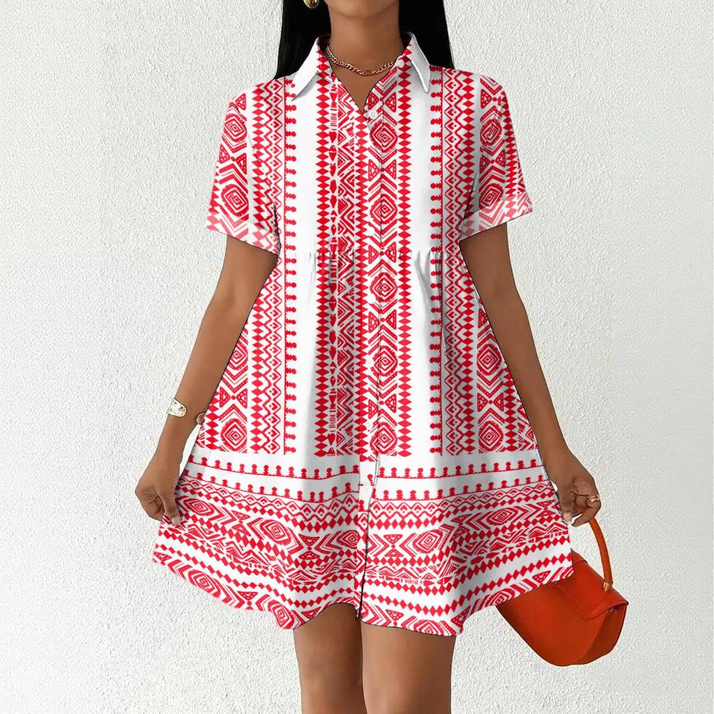 Women's Casual Loose Fit Shirt Dress Button Front Short Sleeve Collared Dress A-Line Hem Summer Dress