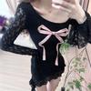 Pure desire style bow lace off-the-shoulder long-sleeved dress women's autumn and winter new slim-fitting and thin hip-wrapped short skirt