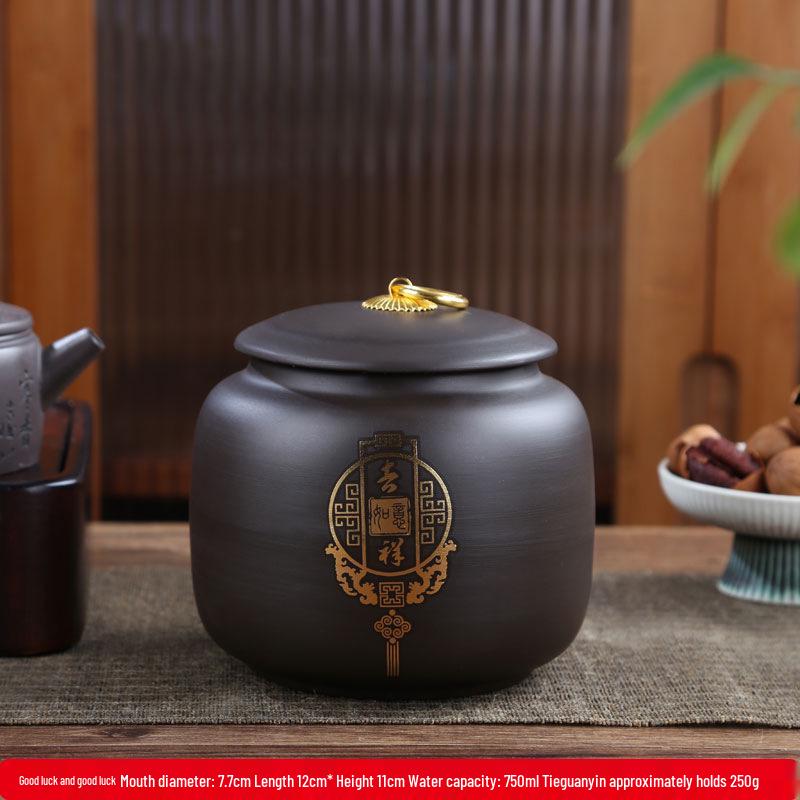 Exquisite Gilded Purple Clay Tea Storage Can - Moisture-Proof Ceramic for White, Black, and Pu'er Tea