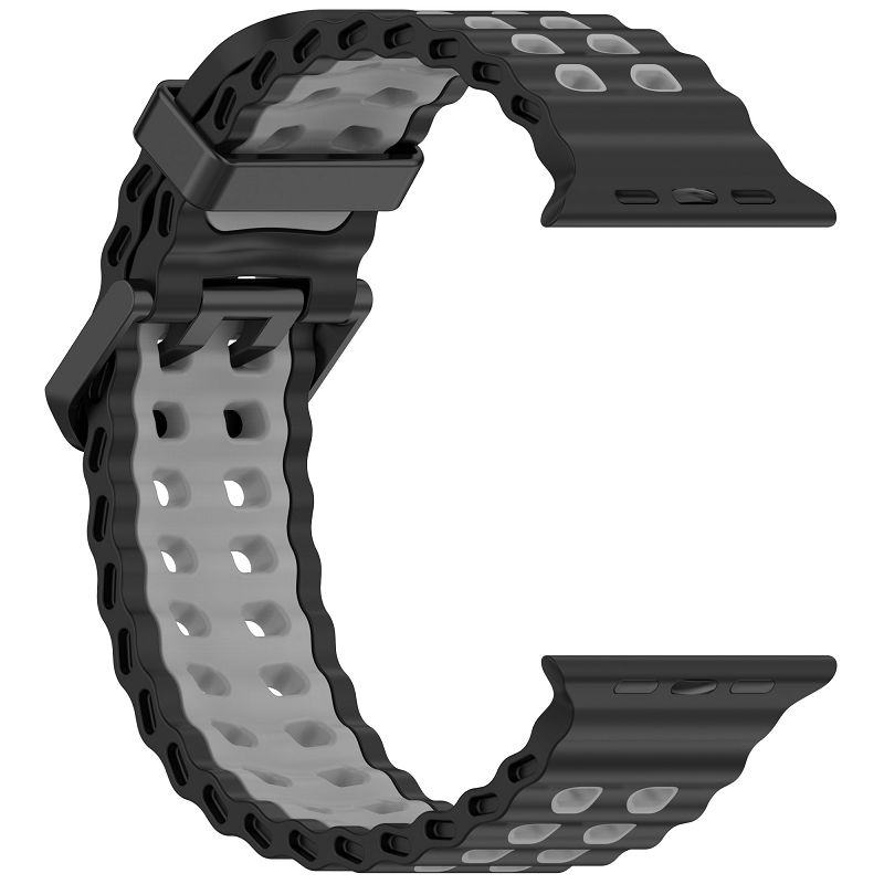 

Rugged Silicone Strap for Apple Watch Ultra 2 Band 49 46 45 44mm Two-One Ocean Sport Band Breathable Bracelet for iWatch 10 9 8 44 45 46 49mm чорний колір сірий