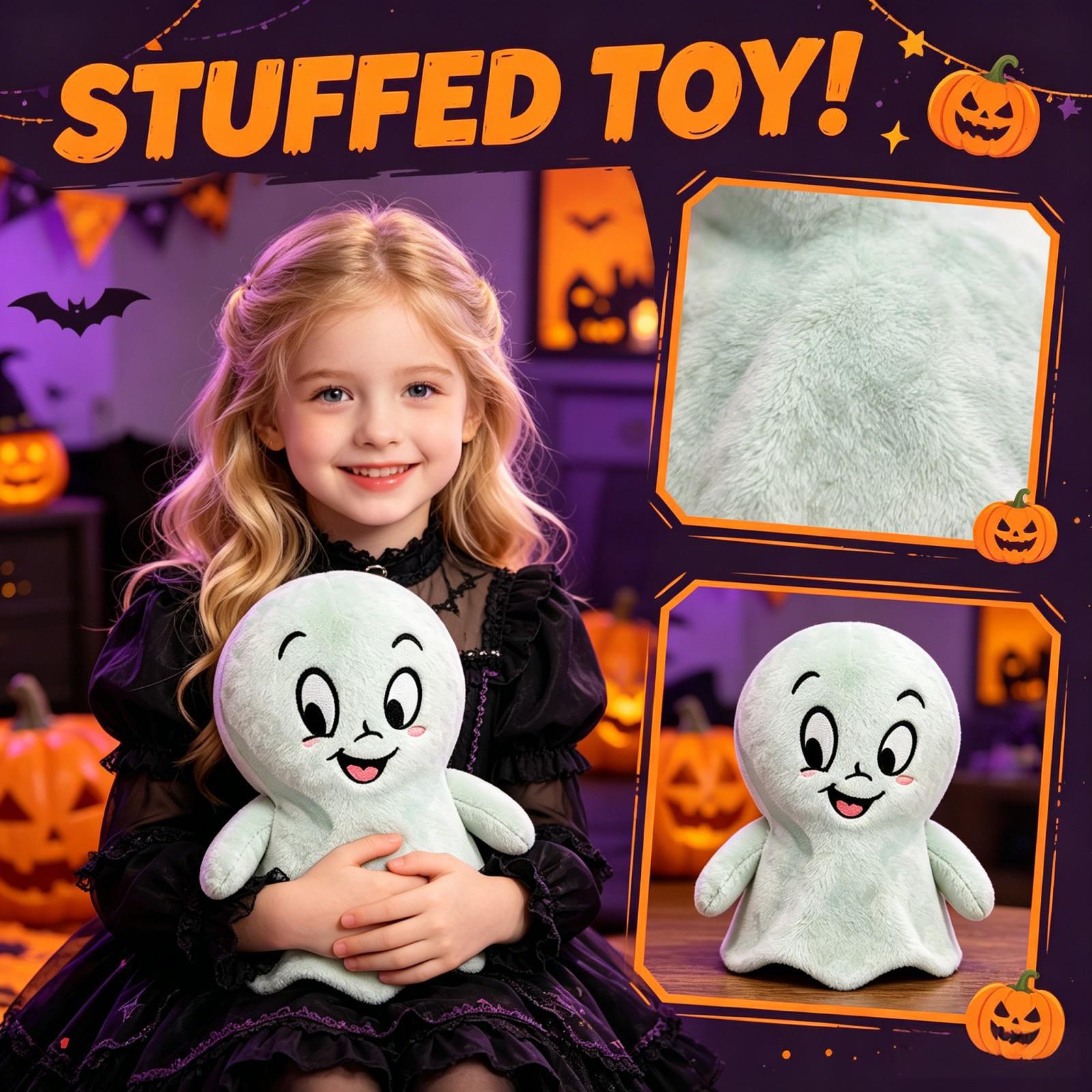 Plush Halloween Ghost Soft Toy Stuffed Animal Cute Friendly Ghost Plush Doll for Gift Collection 25cm One Size