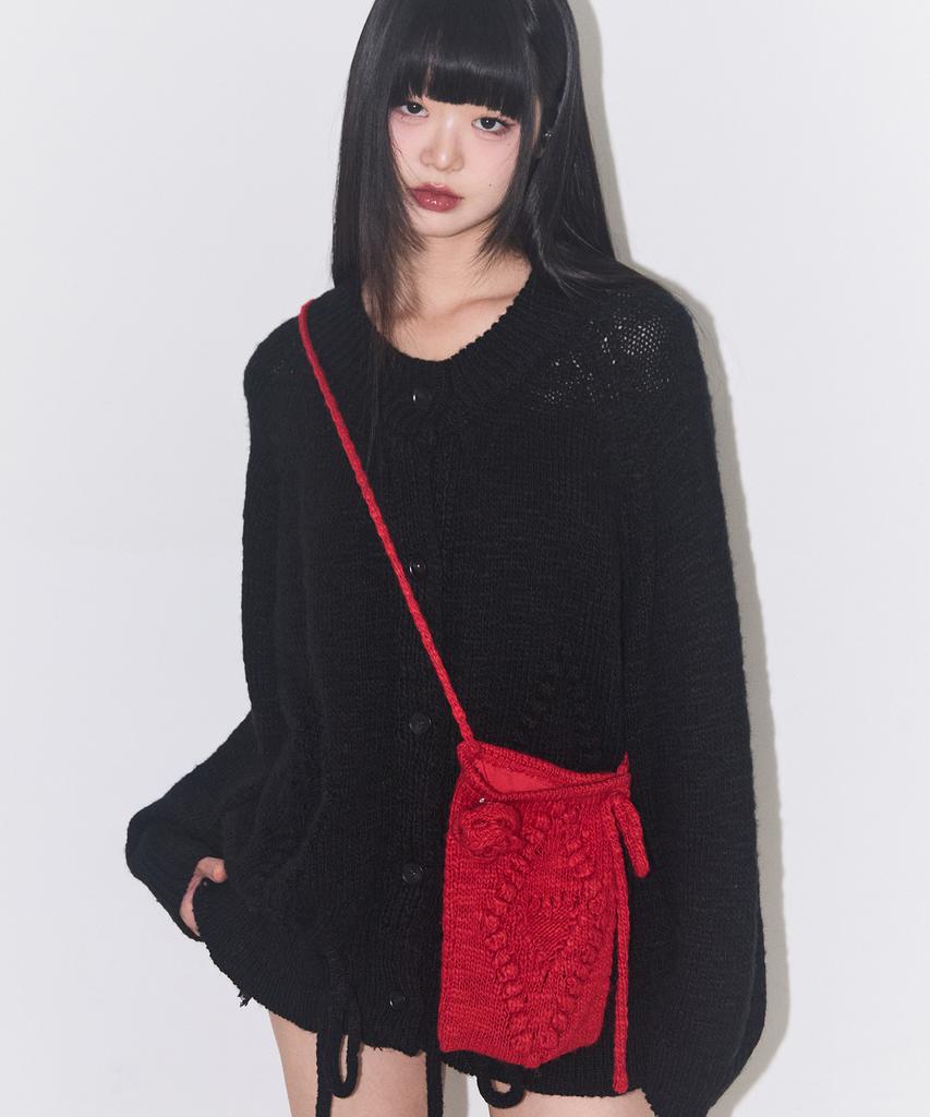 Illigo Fleur Diamond Knit Crossbody Bag Red