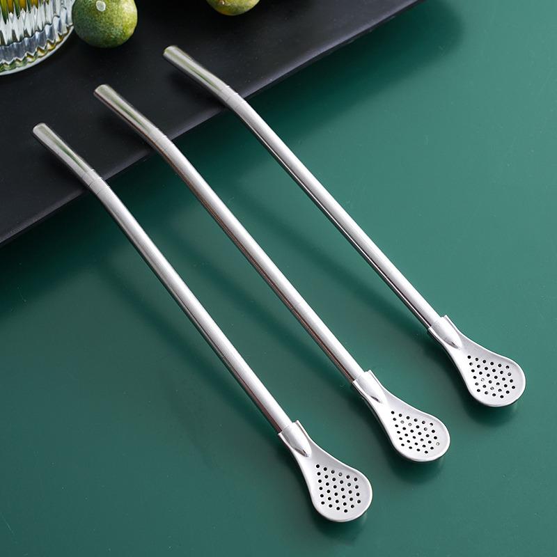 Eco-Friendly Stainless Steel Straw Spoon & Stirrer for Coffee, Milk Tea, and Juice