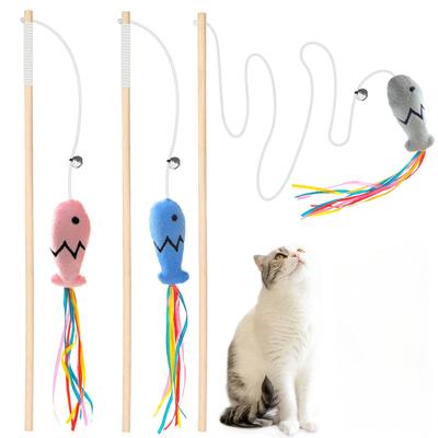 Modische Katzenangel, Natürliche Holz-Katzenangel für Katzen, Interaktives elastisches Schnur-Katzenstock-Spielzeug für Wohnungskatzen