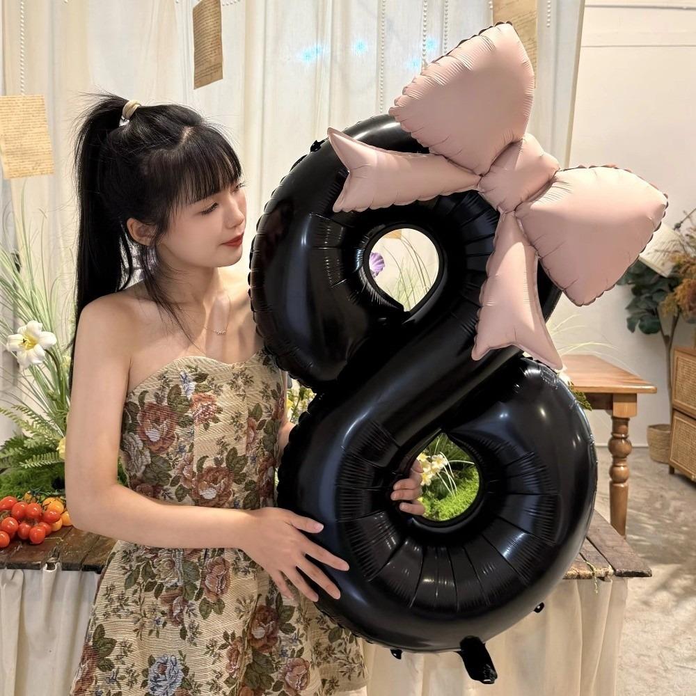 2pcs Photo Props Number Balloons 40inch Bownot Balloons Anniversary Decoration