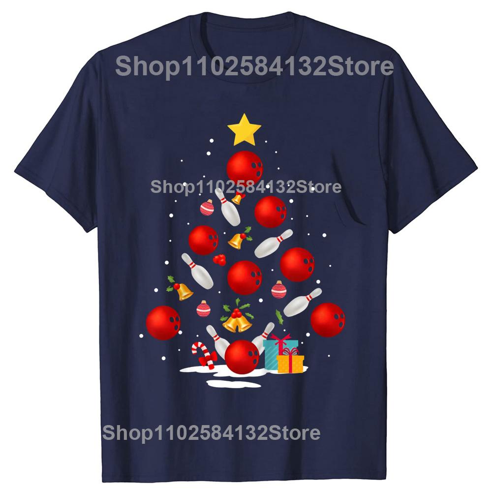 Bowling Christmas Tree Lights Xmas Sports Lover Tee Tops Round Neck ShortSleeve Fashion Tshirt Clothing Casual Basic Tshirts S