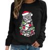 Women's Christmas Cat With Lights Printing O- Neck Long Sleeve T-Shirt Top