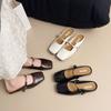 Baotou Half Slippers Women's Summer Outer Sandals Summer New Square Head Flat Sole Single Shoes Soft Sole Shoes