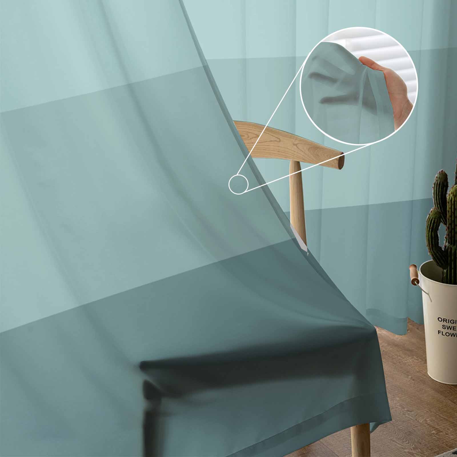 Полосатые минималистичные легкие тюлевые шторы для зеленых окон с водяной уткой — фото 5