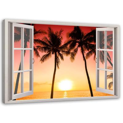 Canvas Print Window View Palm Trees Sunset