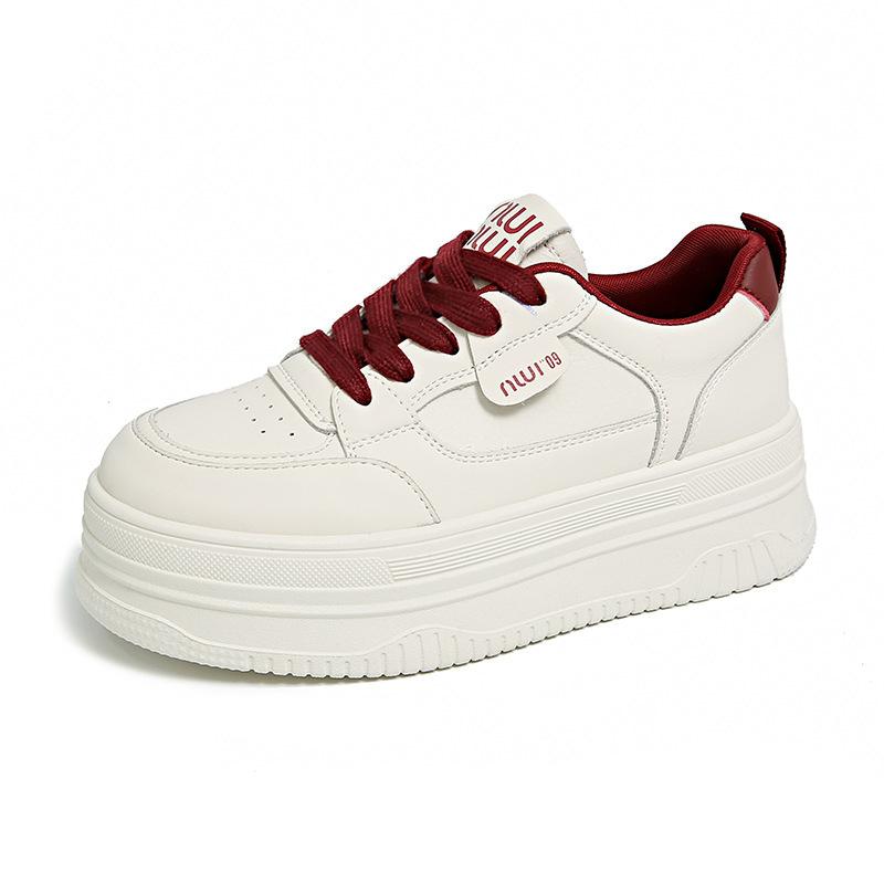 Muffin platform white shoes women's 2025 new fashion versatile comfortable lightweight round head lace-up casual sports shoes
