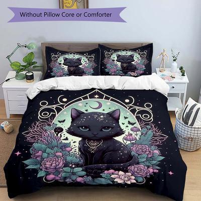 3pcs Witchy Cat Bedding Set, Including Without Filling, Soft and Comfortable Home Bedroom N101