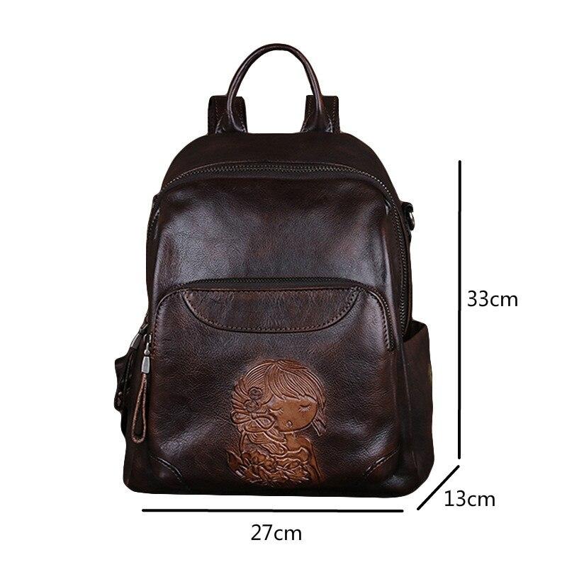 Johnature Retro Hakiki Deri Kadın Sırt Çantası Büyük Kapasiteli Eğlence Birinci Katman İnek Derisi El Yapımı Kadın Seyahat Çantaları