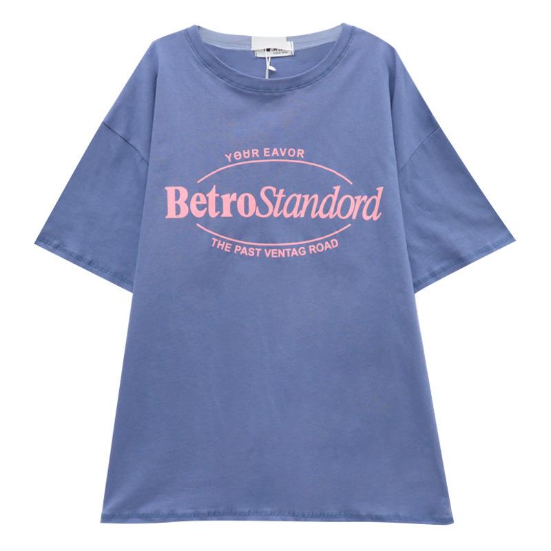 2025 Sommer Koreanische Lose Mittellange Gedruckt Buchstaben Tops für Studentinnen