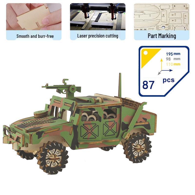 Children's 3D Wooden Military Tank Jigsaw Puzzle Model Toy