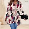 Women Plus Size V Neck Long Sleeve Watercolor Printed Asymmetric Hem Tunic Top