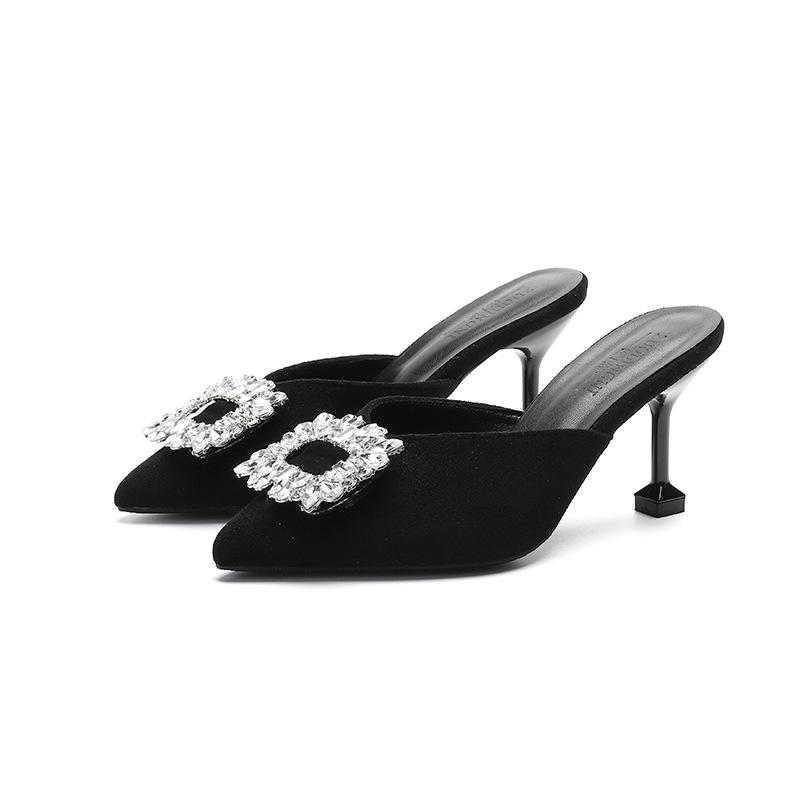 Shoes Women Rhinestones Elegant Sandals Summer High Heels Pointed Toe Sandals Female Playa Female Luxy Luxury Designer Sandals