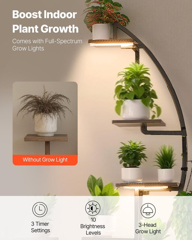Plant Stand Indoor with Grow Lights, 166.5cm Tall 7-Tiered Lighted Plant Shelf, 2 Pack Metal Corner Plants Holder, 3 Timer & 10 Brightness, Half-Moon