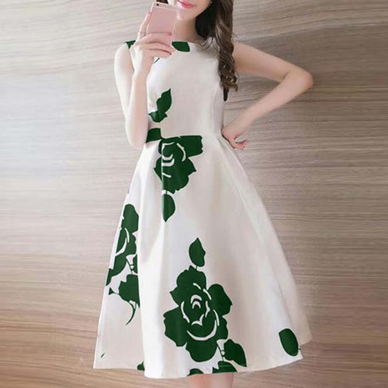 

ZANZEA Женское модное платье с круглым вырезом без рукавов и цветочным принтом на талии 4XL зелёный