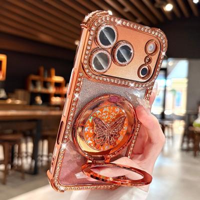 Etui z uchwytem-motylem Dla Dla Iphone 17 Pro Max Błyszczący Diamentowy Poduszka Powietrzna Pokrycie z Platerowaniem TPU Dla Dla Iphone 13 14 1 16 17 Pro Max