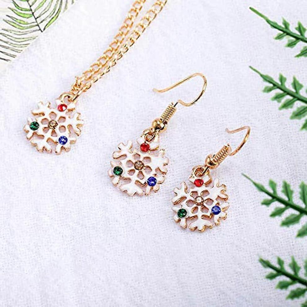 Women Necklace Earring Gold Christmas Snowflake Pendant Girl Chain Collar Ear Studs Party Wedding Jewellery Set Love Gift Comfortable and Environmenta