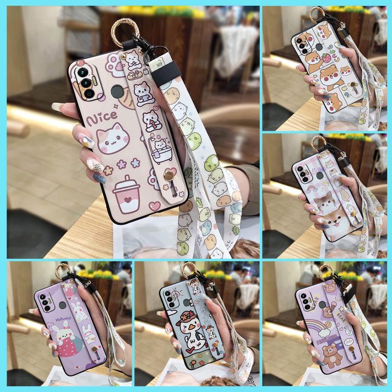 Cartoon Wrist Strap Phone Case For Tecno Spark 7/Spark7T Protective Anti-knock Anti-dust Waterproof Silicone Wristband