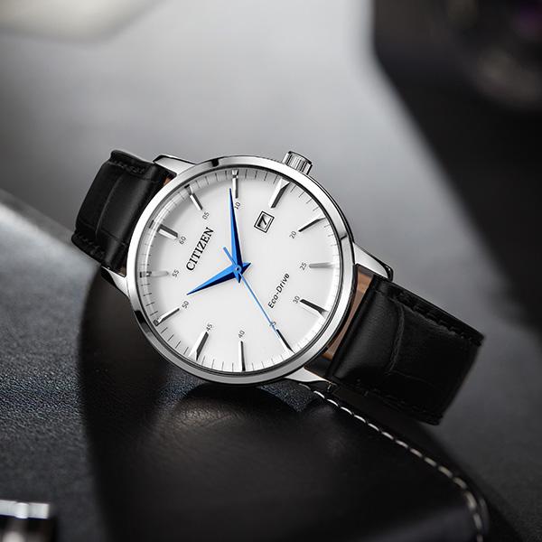 Citizen Eco Drive Light Powered Quartz Movement Cow Leather Strap Watch Unisex White Dial BM7461-18A