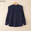 ZANZEA Women Casual Doll Collar Loose Long Sleeve Blouse