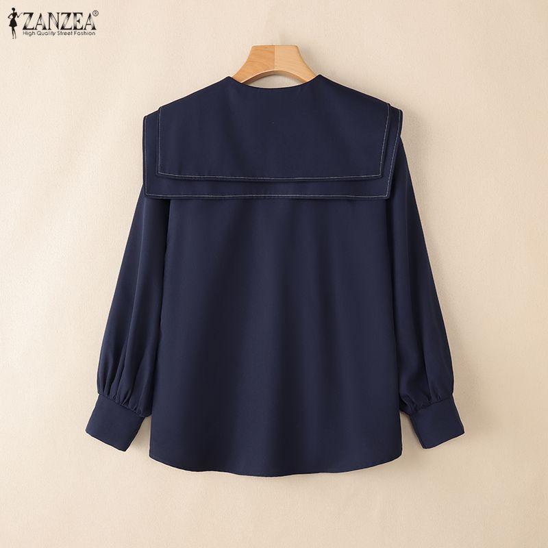 ZANZEA Women Casual Doll Collar Loose Long Sleeve Blouse