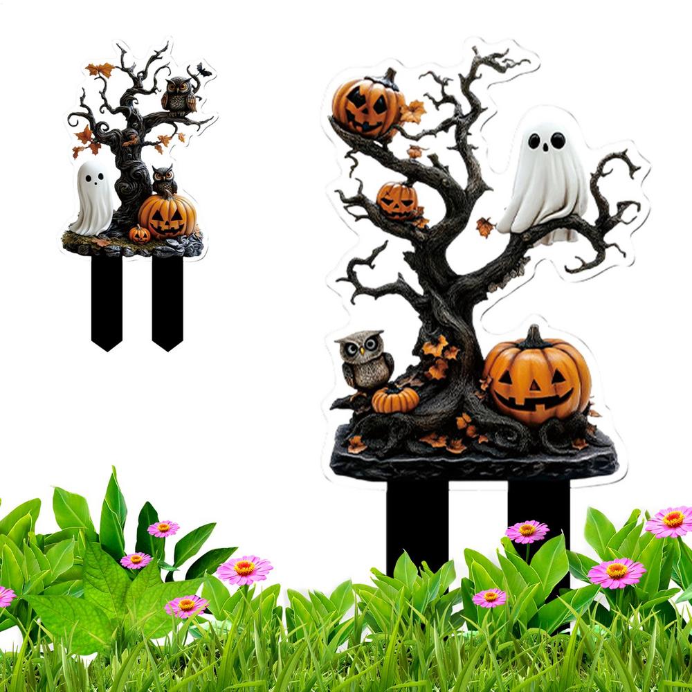 Halloween Lawn Stakes Halloween Yard Stakes Outdoor Decorations 2D Acrylic Scary Outside Decor Signs For Porch Patio Backyard