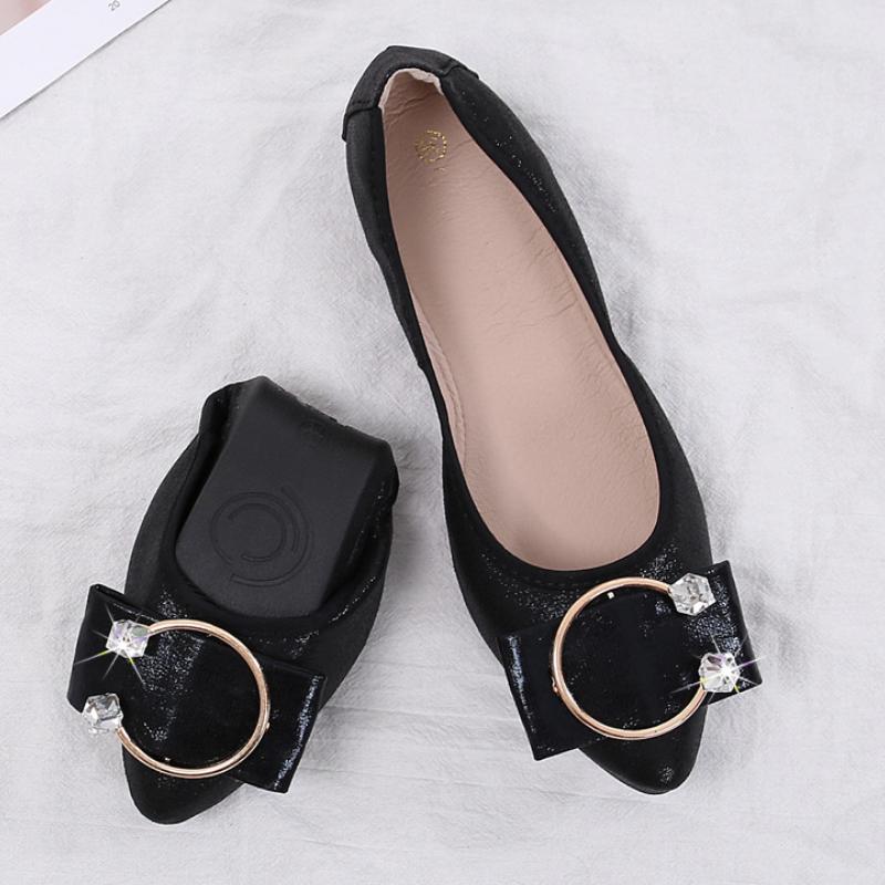 Women Foldable Ballet Flats Portable Travel Fold up Shoes Woman Round Toe Bowknot Slip On Casual Shoes for Spring Autumn WSH2476