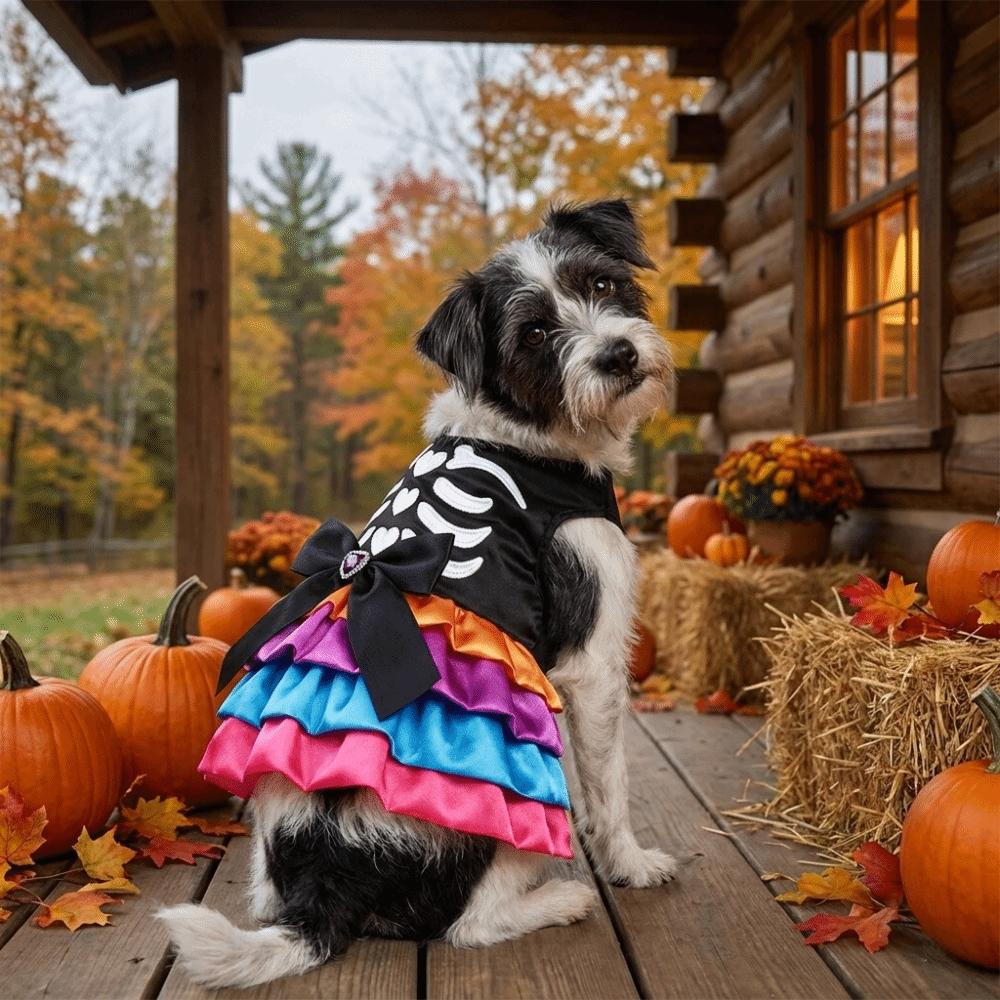 Soft Halloween Pet Cake Dress Comfortable Pet Skeleton Dress Dog Tutu Dress Cosplay