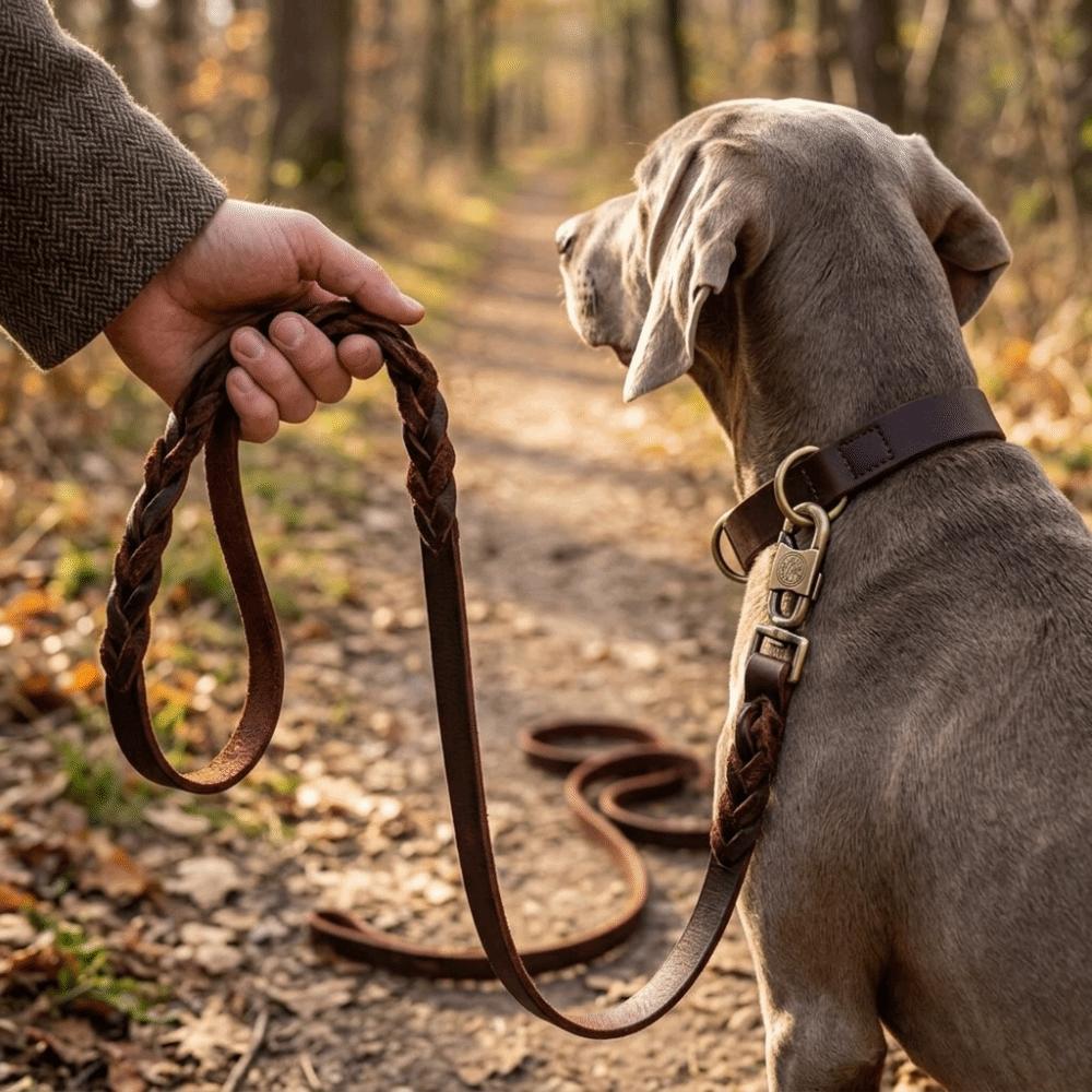 Wide Strap Large Breed Dog Leash Genuine Cowhide Golden Retriever Walking Rope Pet Daily Exercise