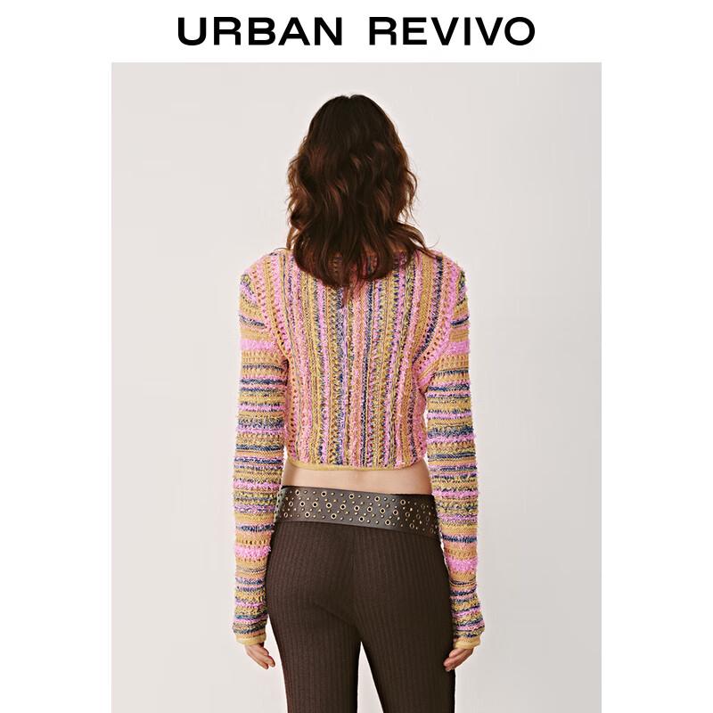 UR 2025 Autumn Multicolor Woven Texture Tie-Waist Knitted Cardigan
