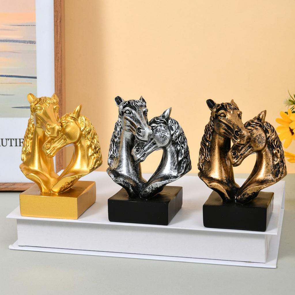 Couples Horse Head Statue Decors Animal Sculptures Horse Figurines Ornament for Home Office Table Decors Collectibles