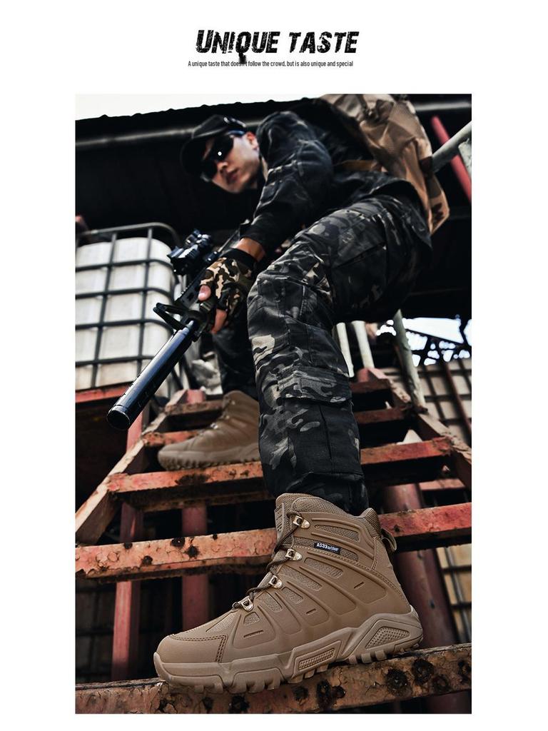 All-Season Tactical Combat Boots: Wear-Resistant, Breathable, Mid-Top Desert Boots for Outdoor Hiking and Training