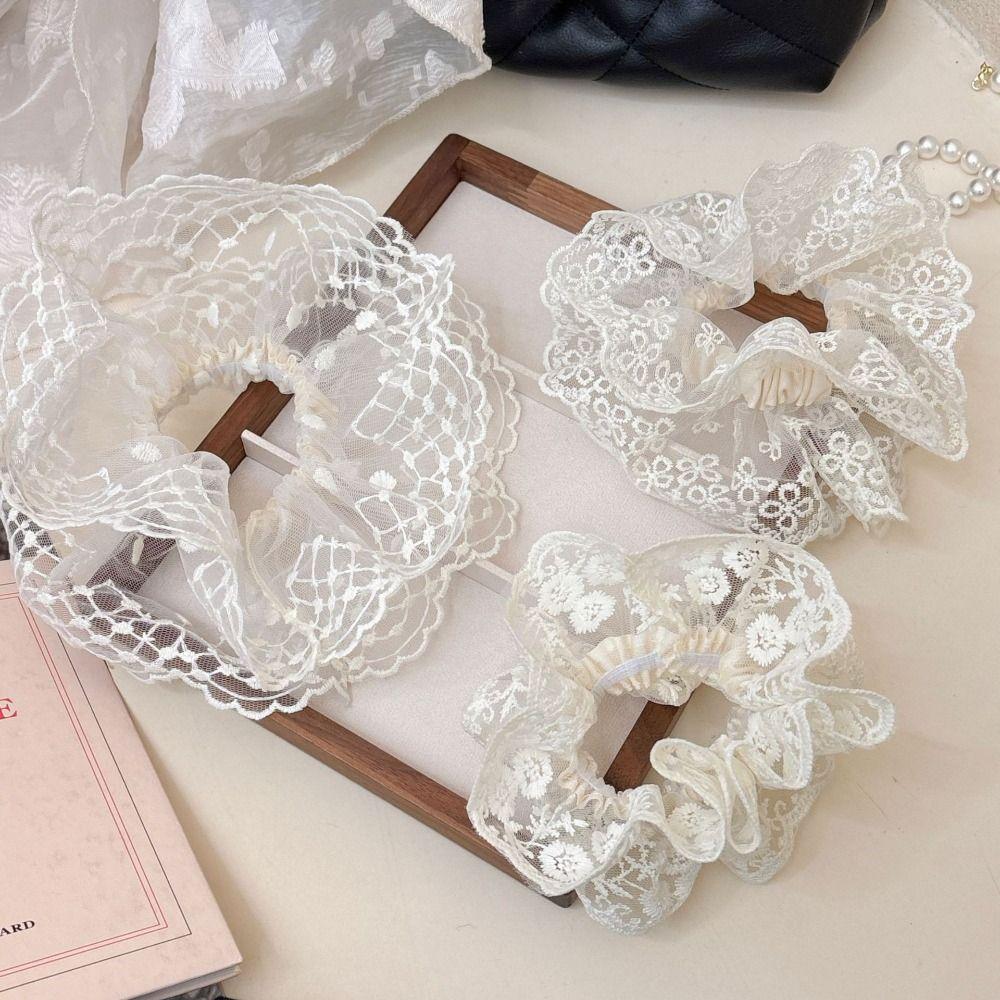 

Retro Mesh Hair Rope Beige Elastic Hair Bands Sweet Lace Scrunchies Girl