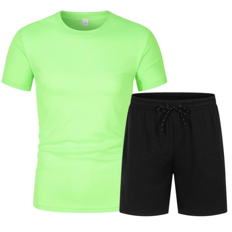 Mesh Short-sleeved Suit Summer Men's 2-piece Breathable Jersey T-shirt Sports Five-point Shorts Solid Color Casual Suit