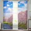 Cortinas de tule modernas com paisagem de Sakura do Monte Fuji para sala de estar, quarto, casa, cozinha, janela, cortinas transparentes