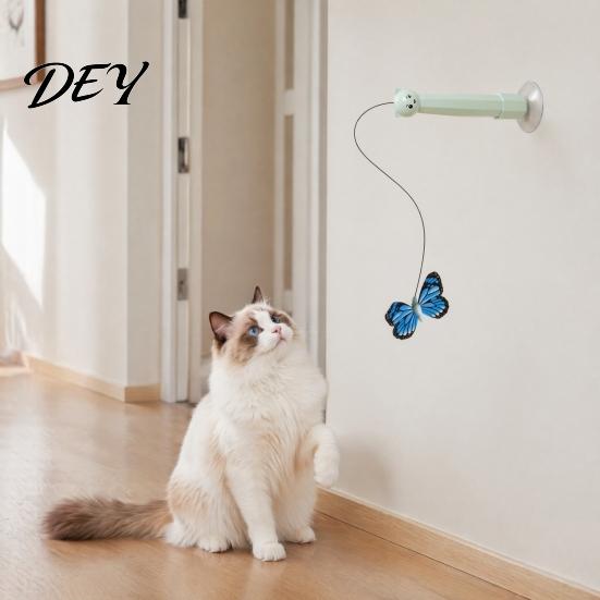 Interactive Cat Toys for Indoor Cats Electric Butterfly Wand, Rechargeable Wand Toy, 360 Spinning Self-Play Multi Household with 2 Modes, Suction Cup