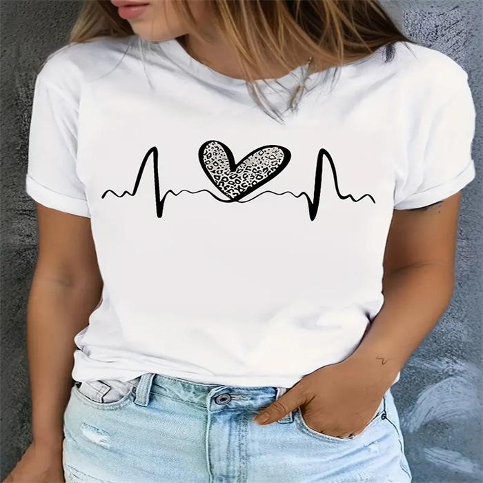 Summer Round Neck Printed Top Fashionable Casual Cute Short Sleeved Women's Pure Cotton T-shirts