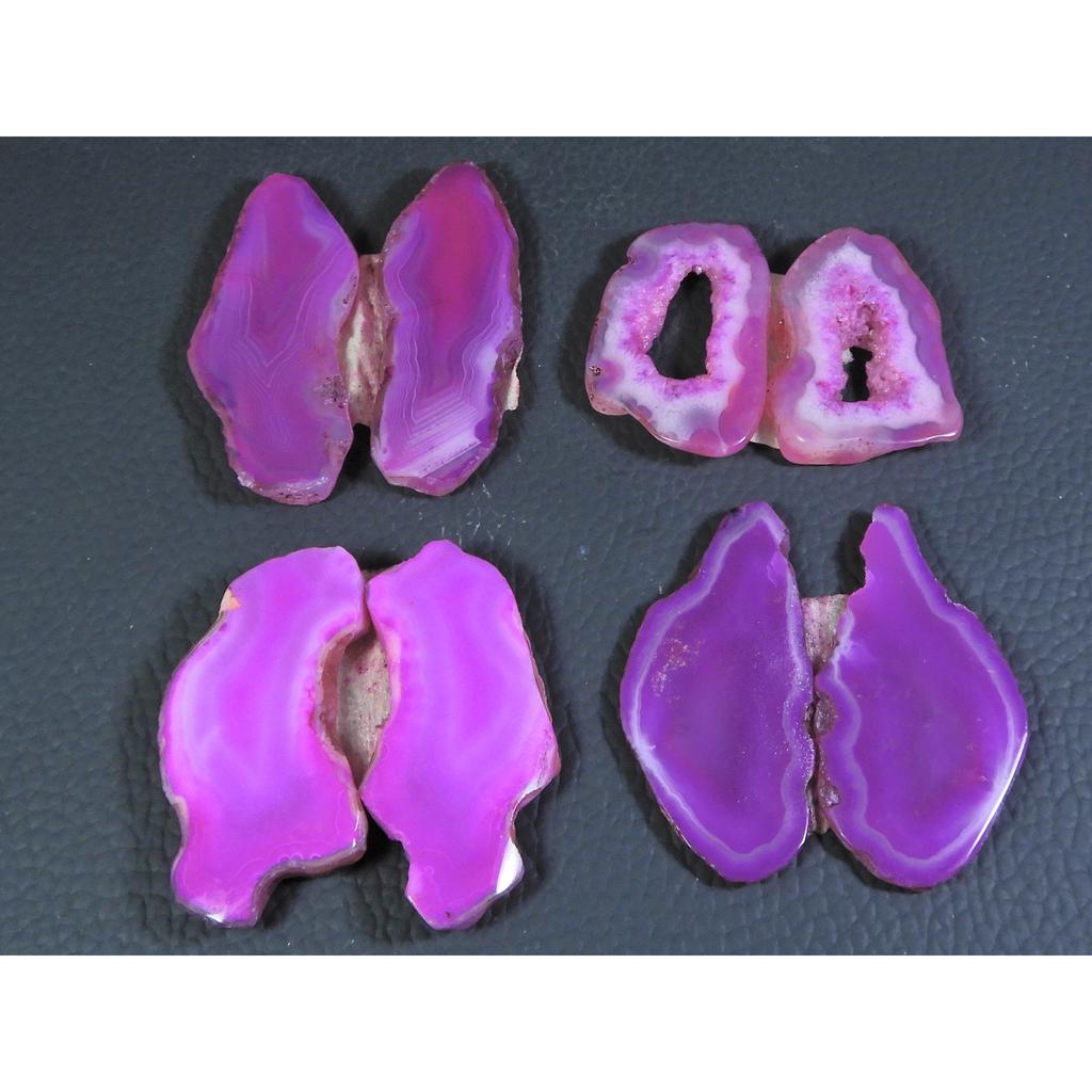 Dyed Slice Druzy Agate Matched Pair Cabochon Loose Gemstone 4Pair Lot 218Cts A-730