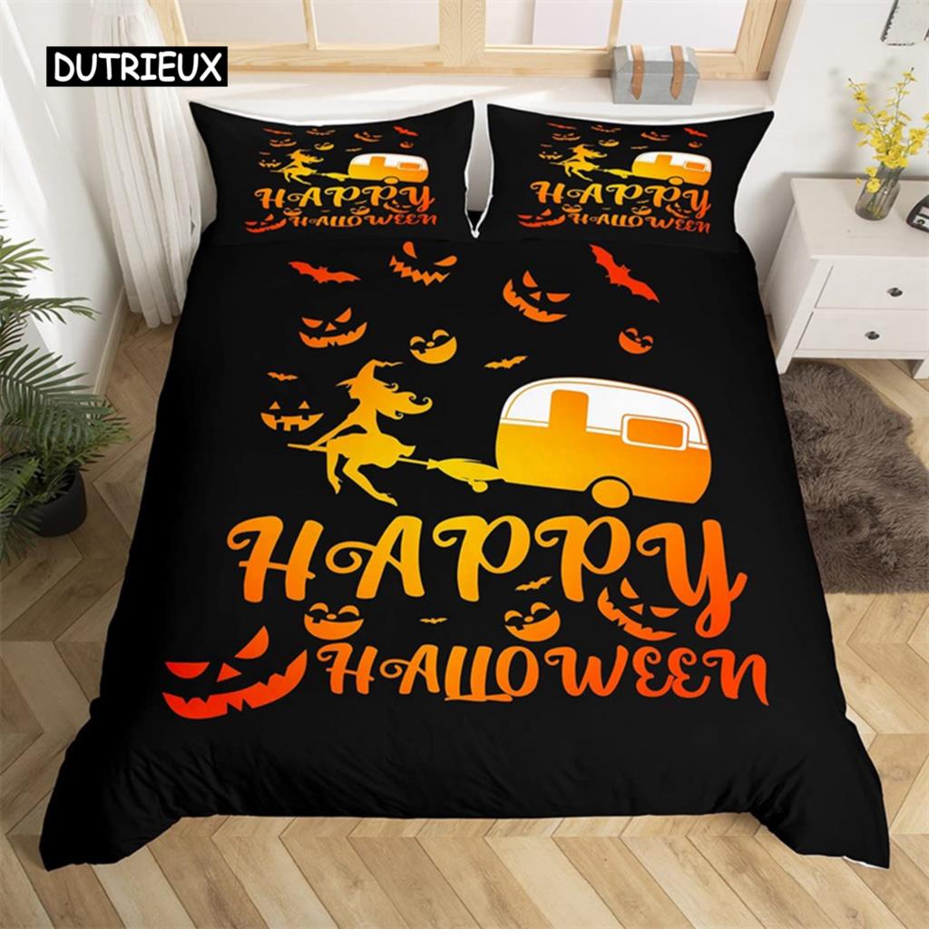 Happy Halloween Duvet Cover King Pumpkin Lantern Camping Car Bedding Set For Kids Boys Girl Bedroom Cartoon Festival Quilt Cover