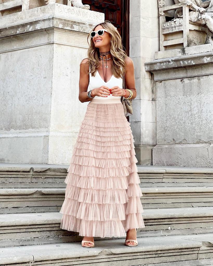 Women's Summer Fashion Mesh Midi Cake Skirt