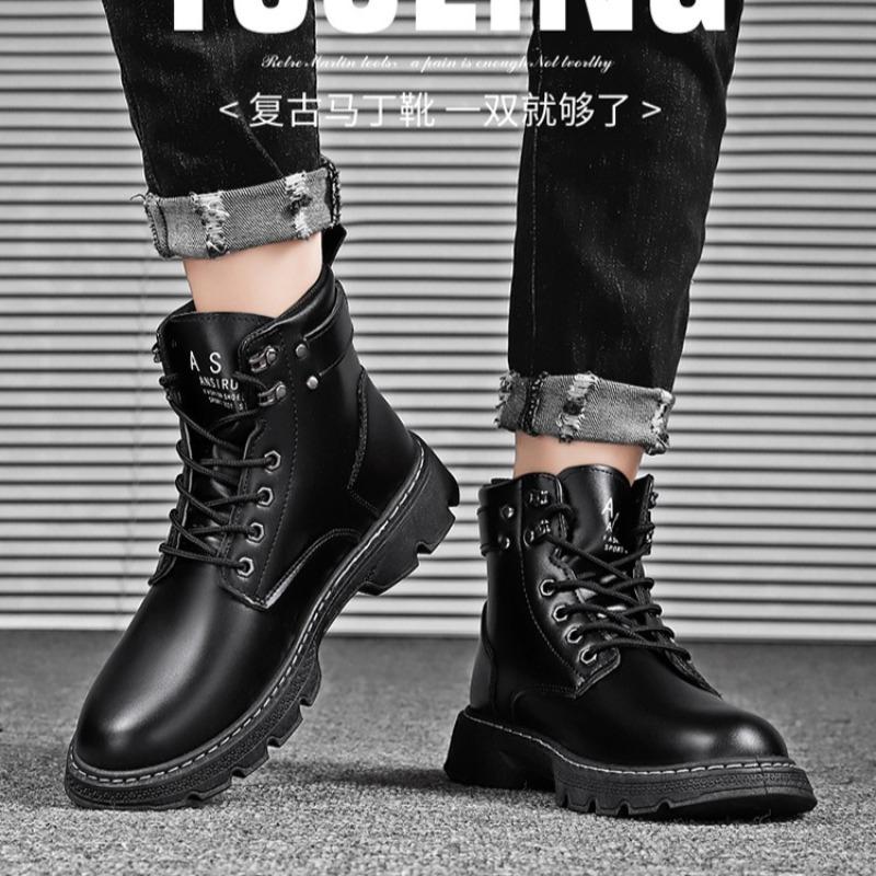 Fashion Spring Men Leather Boots Fashion Motorcycle High Top Platform Ankle Boots Outdoor Waterproof Non Slip Casual Shoe Bota Masculina
