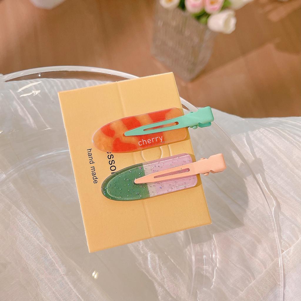 2Pcs Sweet Dopamine Crushed Hair Clip Side Duckbill Clip Summer Markless Hair Card Women's  New Clip Headgear