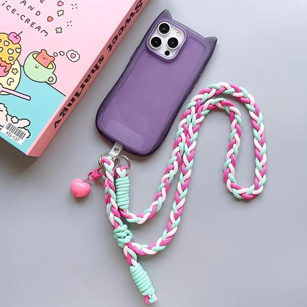 Braided Chain Mobile Phone Crossbody Lanyard Anti-lost Heart Crossbody Phone Strap
